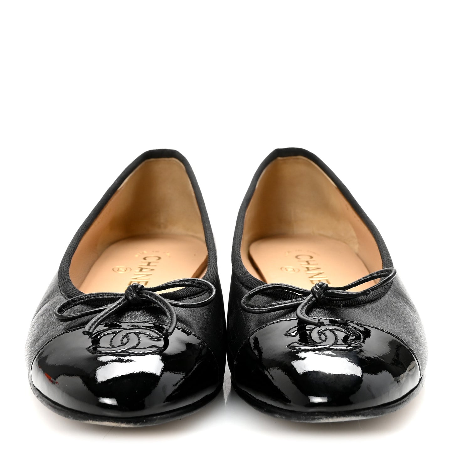 Lambskin Patent Cap Toe Ballerina Flats 38 Black