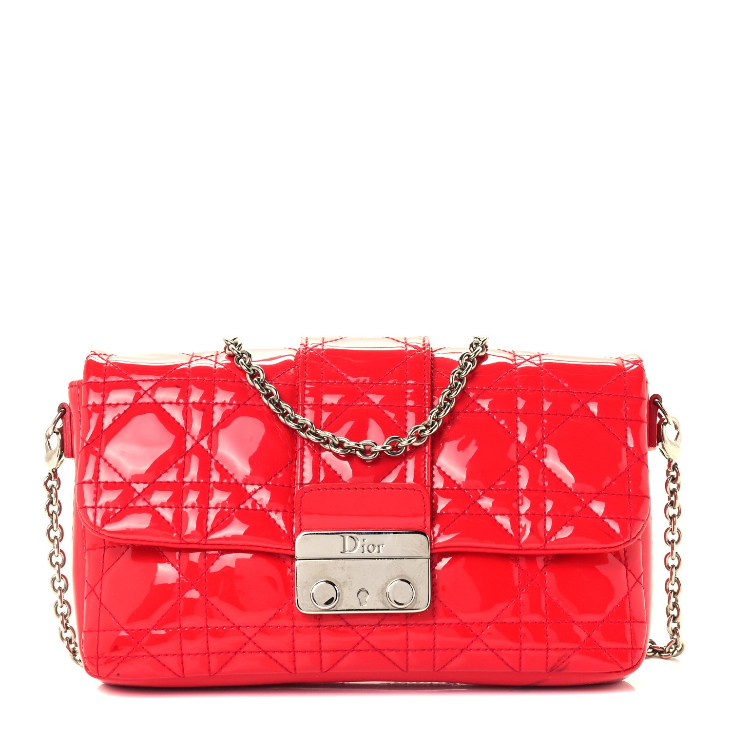 Christian Dior Patent Cannage New Lock Pouch Red 1 of 9