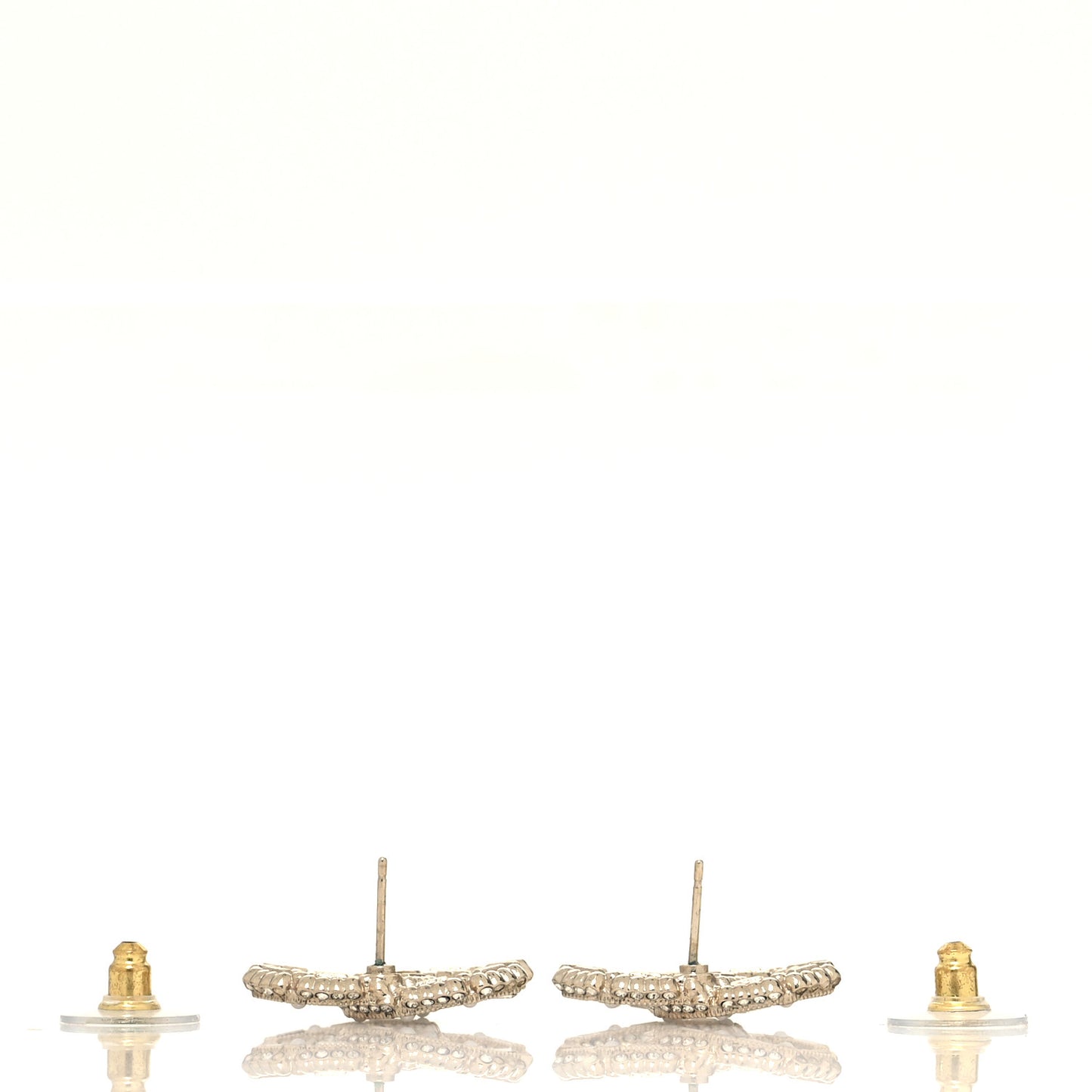 Crystal Baguette Pearl CC Earrings Gold Pearly White