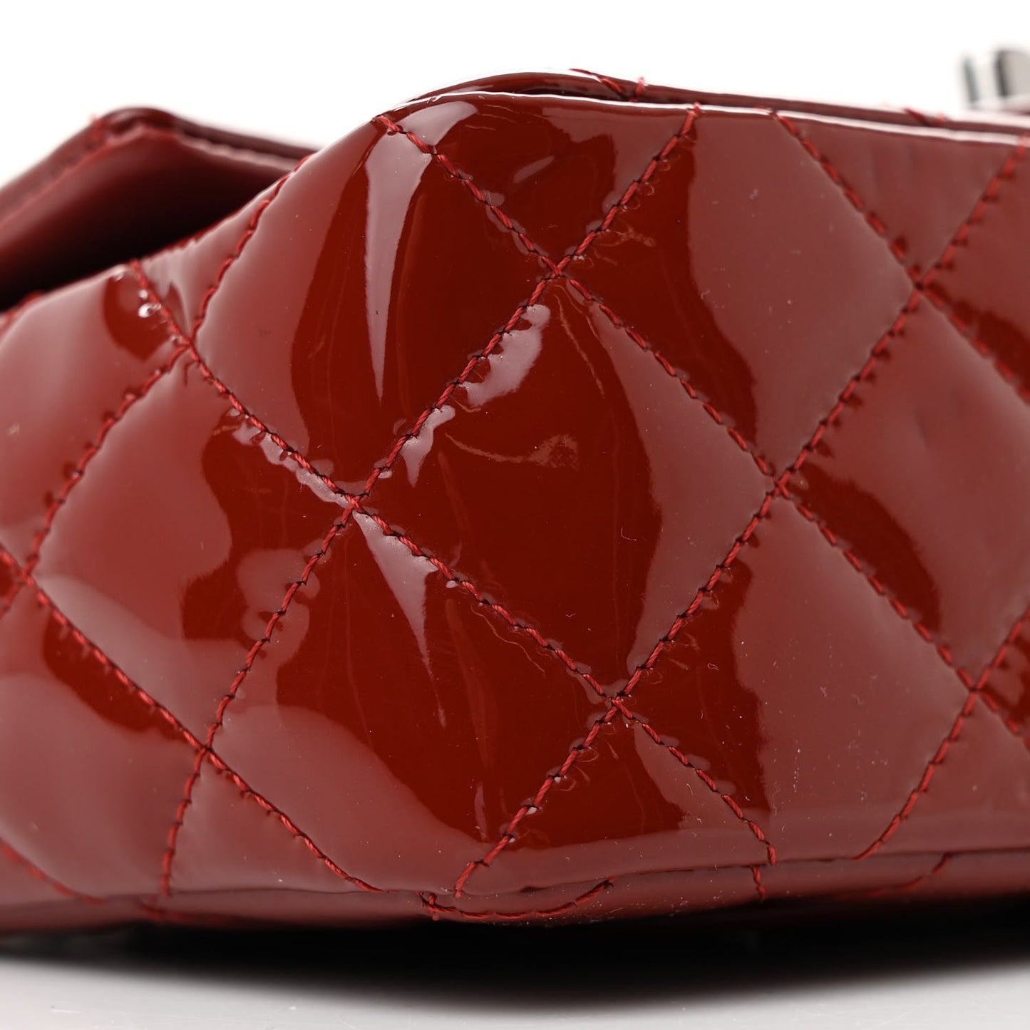 Patent Calfskin Quilted Mini Rectangular Flap Dark Red