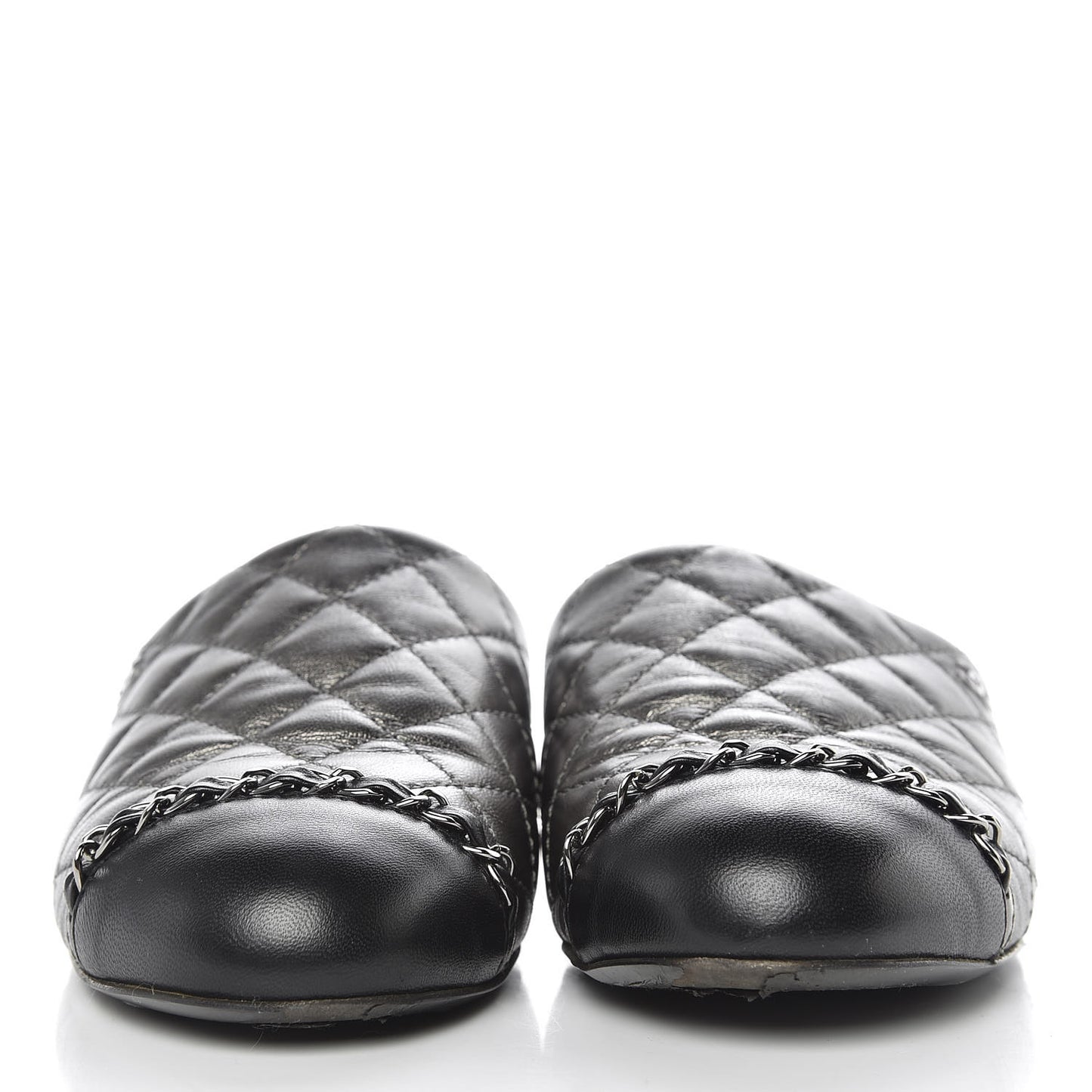 Iridescent Lambskin Quilted CC Chain Mules 35 Silver Black
