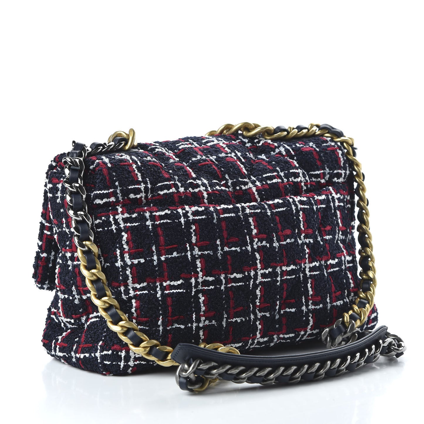 Tweed Quilted Large 19 Flap Navy Blue White Red