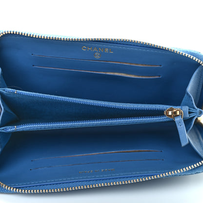 Chanel Caviar Chevron Quilted Small Zip Around Wallet Blue 5 of 9