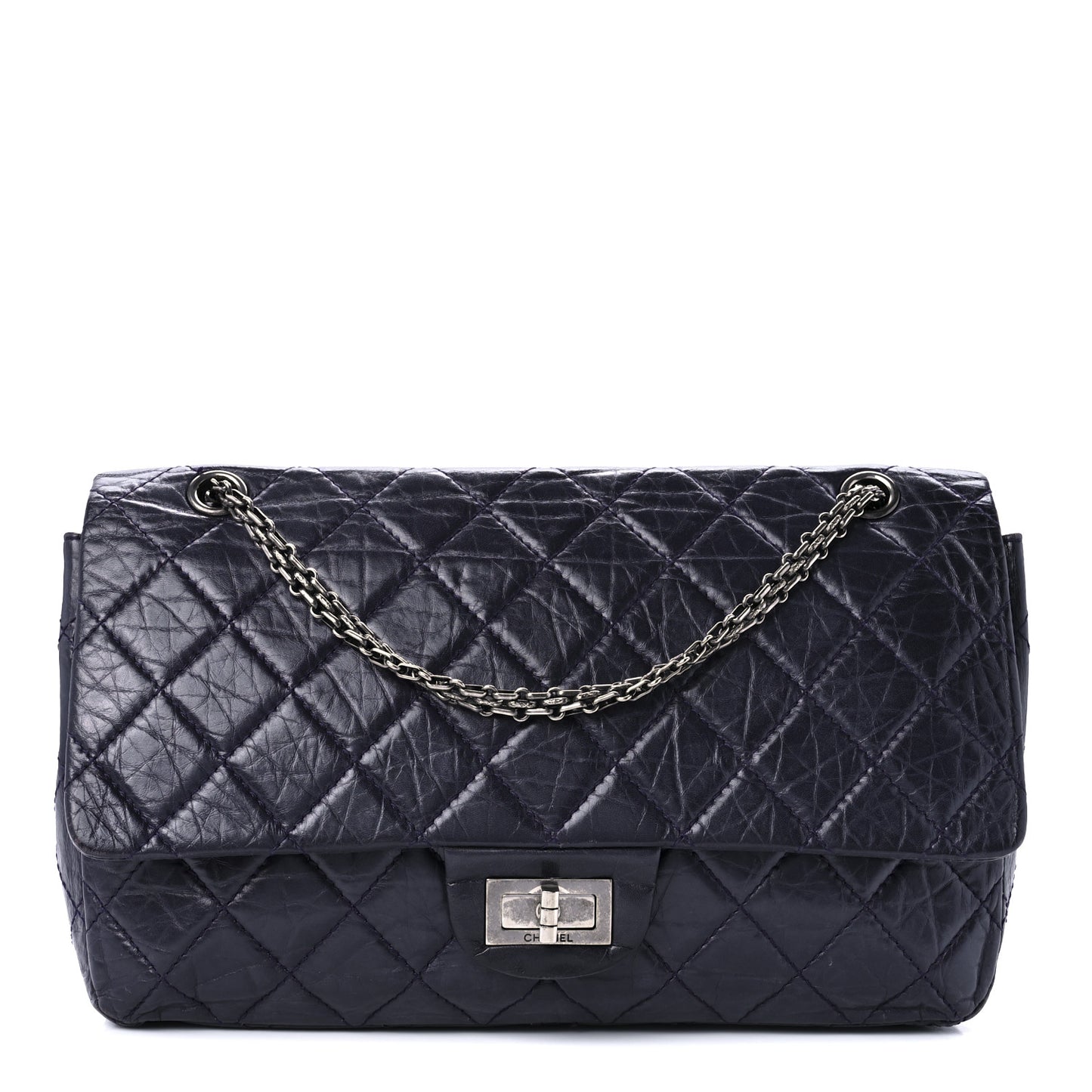 Aged Calfskin Quilted 2.55 Reissue 227 Flap Navy Blue