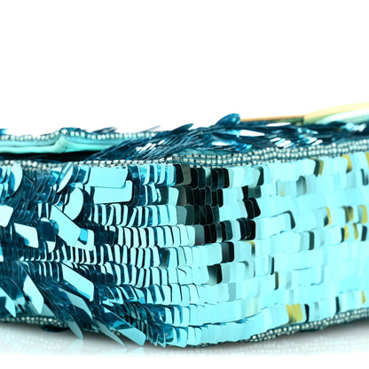 Fendi Sequin Paillettes Vitello Grace Sex and the City Baguette Spring Turquoise 10 of 11