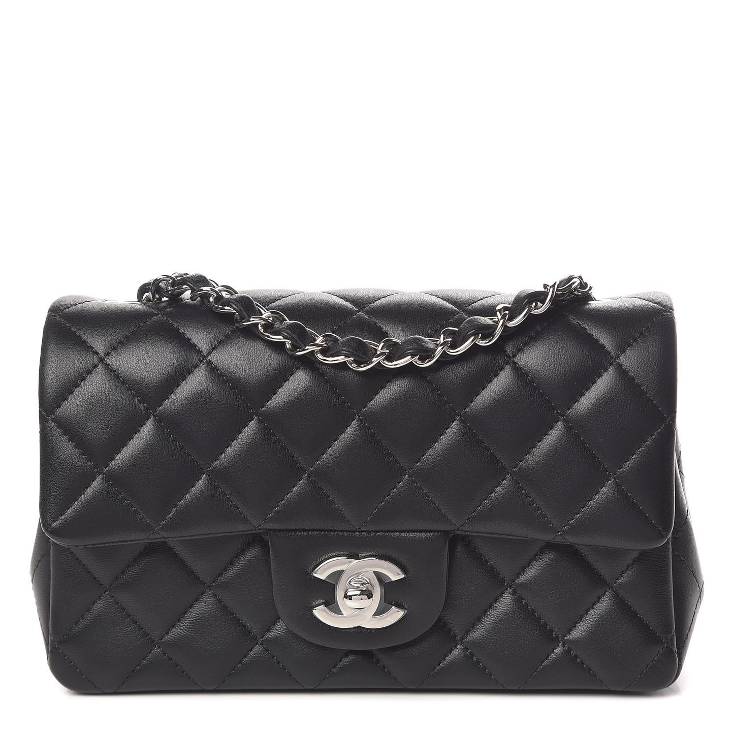 Lambskin Quilted Mini Rectangular Flap Black