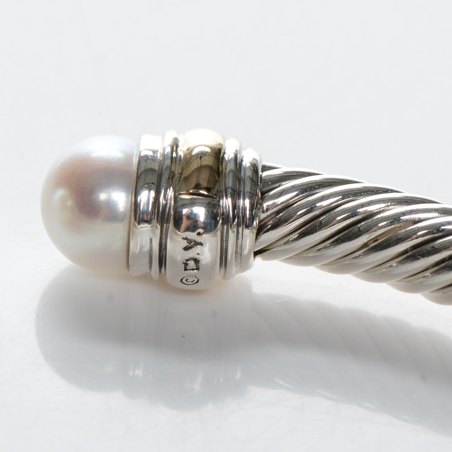 Sterling Silver 14K Yellow Gold Pearl 5mm Cable Classics Bracelet