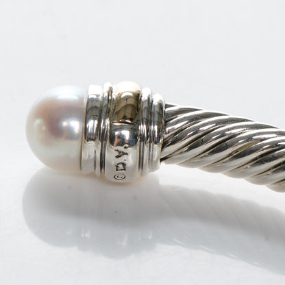 David Yurman Sterling Silver 14K Yellow Gold Pearl 5mm Cable Classics Bracelet 4 of 5