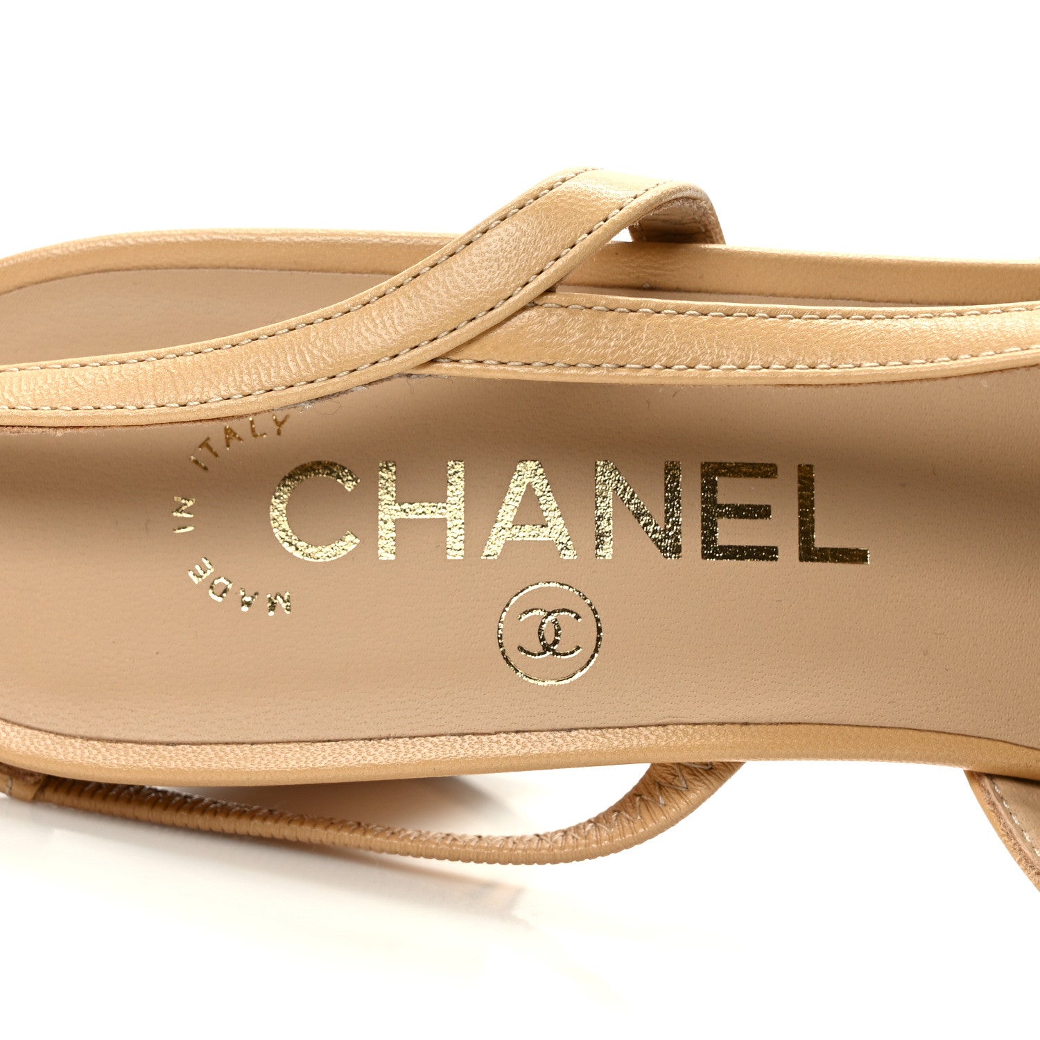Chanel Goatskin Grosgrain Cap Toe CC Slingback Pumps 38 Beige Black 7 of 8