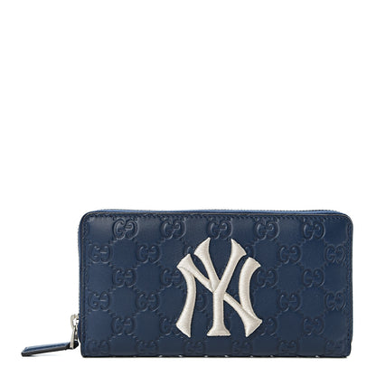 Gucci X MLB Guccissima Signature NY Yankees Embroidered Zip Around Wallet Royale Ivory 1 of 7