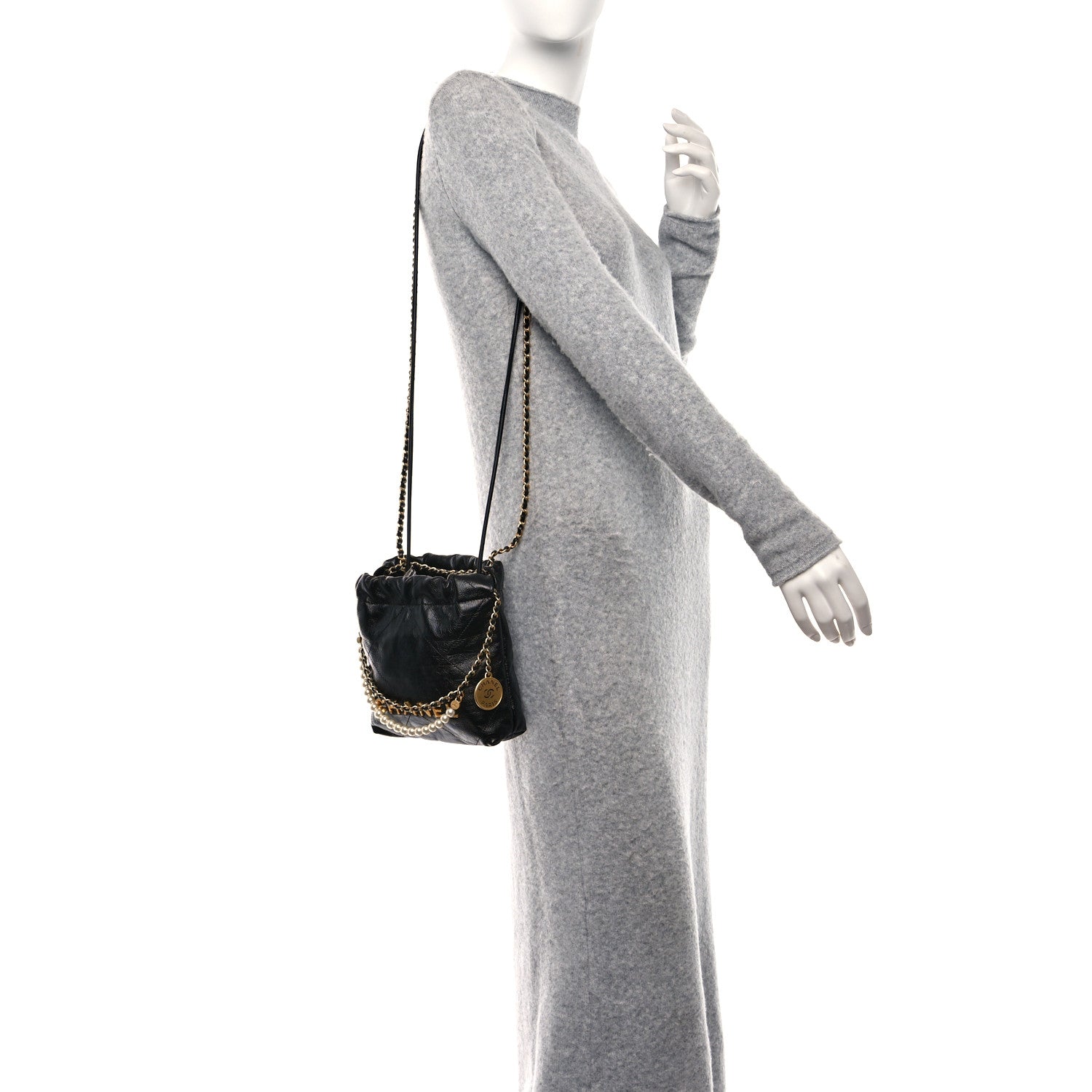 Chanel Shiny Crumpled Calfskin Quilted Pearl Mini Chanel 22 Black 3 of 9
