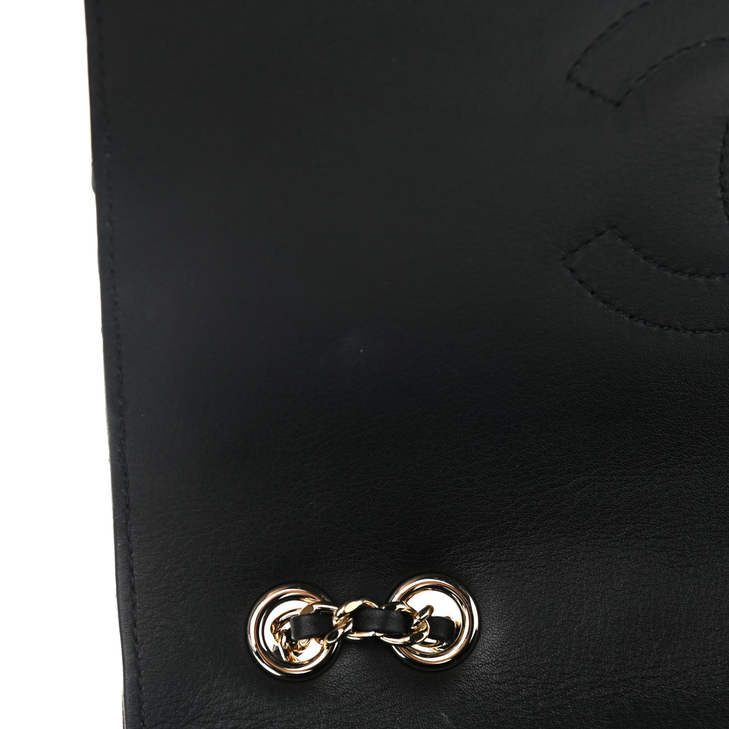Calfskin Chevron Quilted Medium Statement Flap Black
