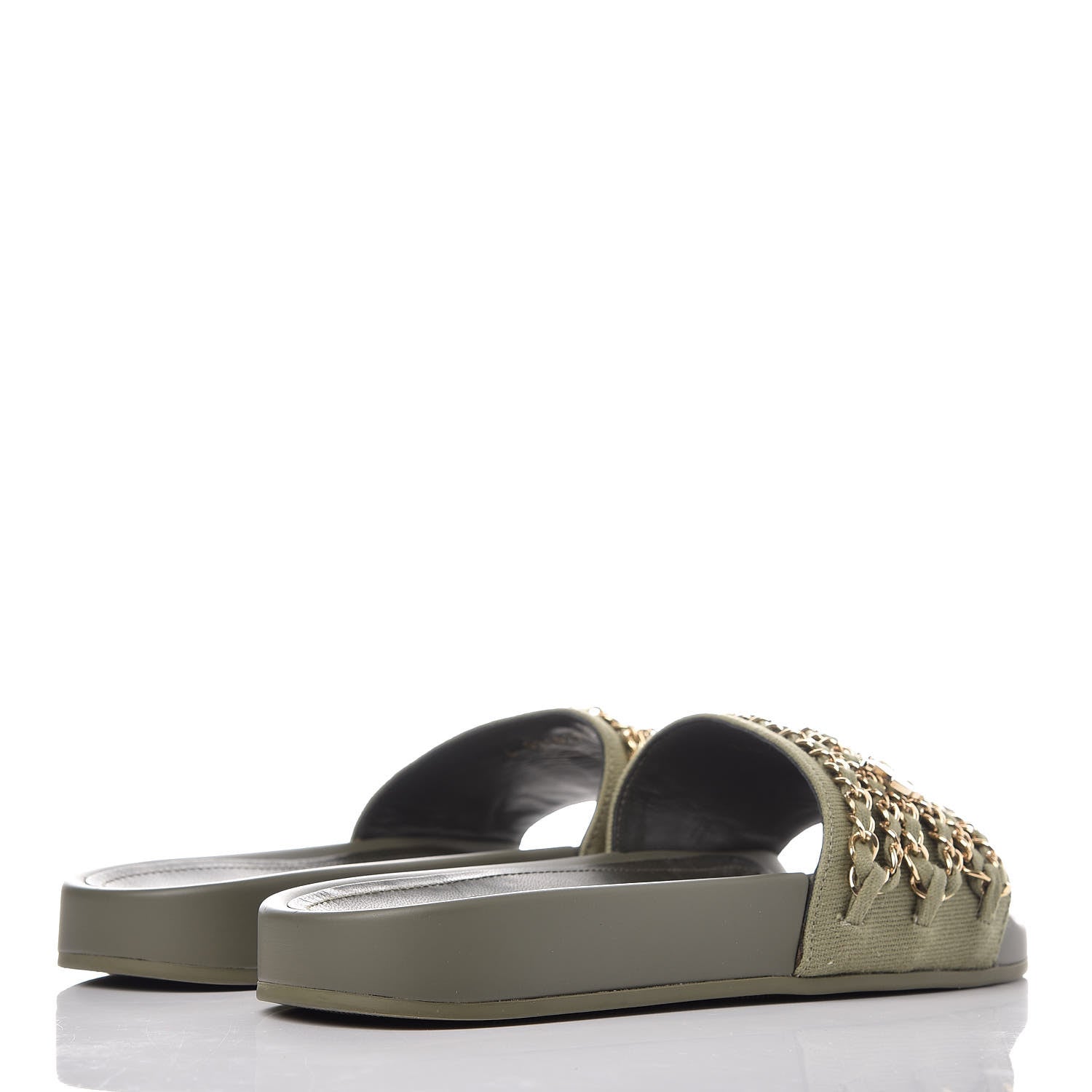Chanel Canvas Chain Flat Sandals 36 Khaki 4 of 10
