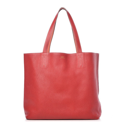 Hermes Taurillon Clemence Double Sens 45 Reversible Tote Rouge Casaque Crevette 1 of 13