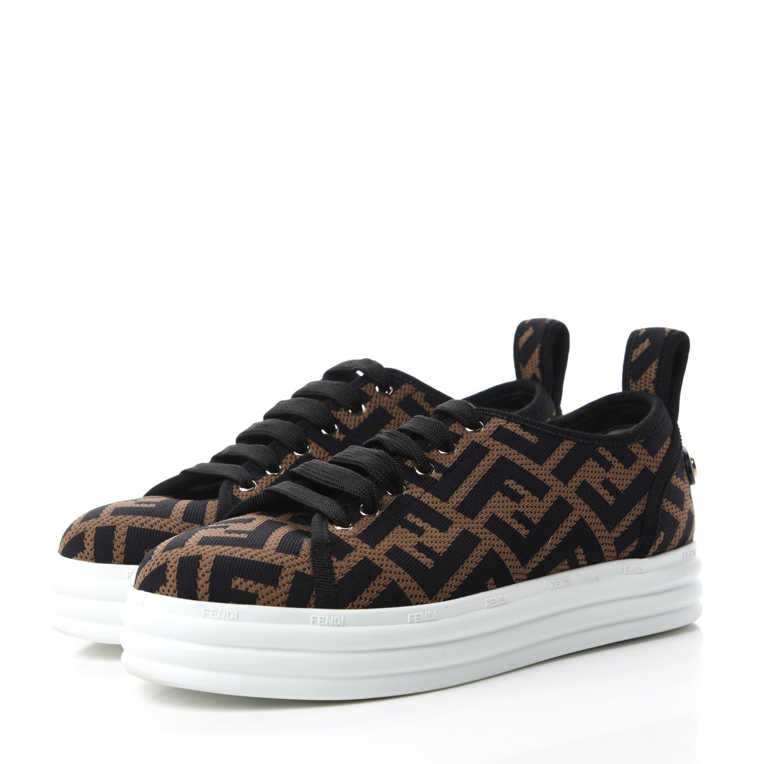 Fendi Fabric FF Micro-Perforated Rise Low Top Sneakers 36 Tobacco Black 3 of 10