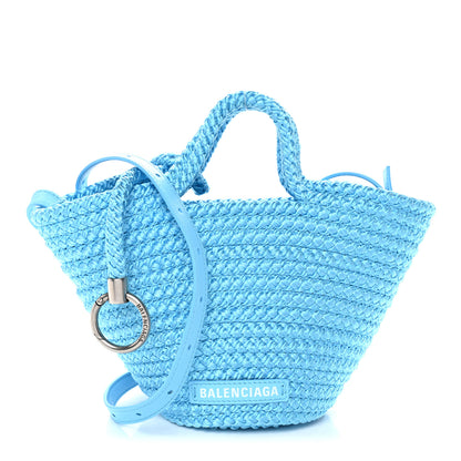 Balenciaga Nylon Lambskin Woven Mini Ibiza Basket With Strap Azur White 1 of 9