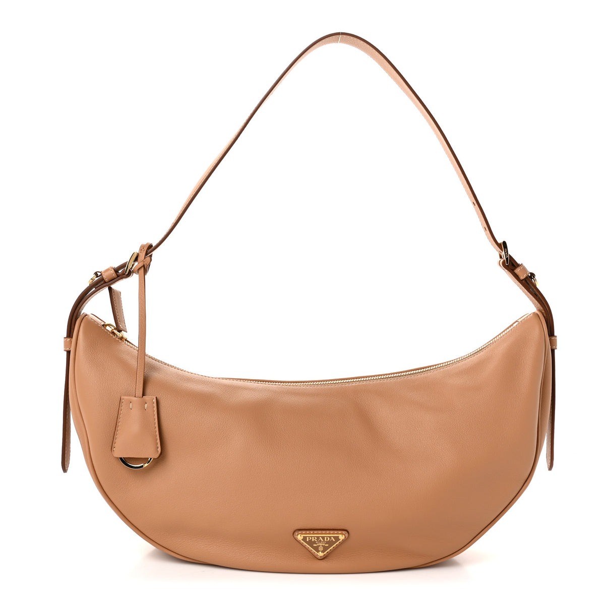Soft Grain Calfskin Large Demi-Lune Shoulder Bag Naturale