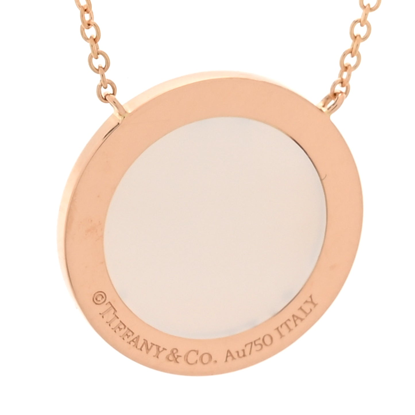 18K Rose Gold Diamond Mother of Pearl T Circle Pendant Necklace