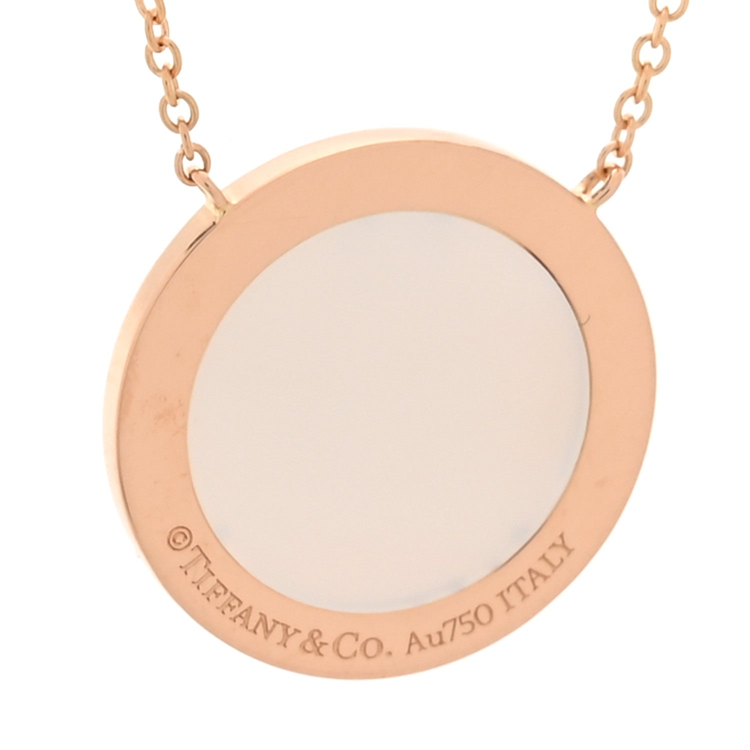 Tiffany 18K Rose Gold Diamond Mother of Pearl T Circle Pendant Necklace 4 of 5