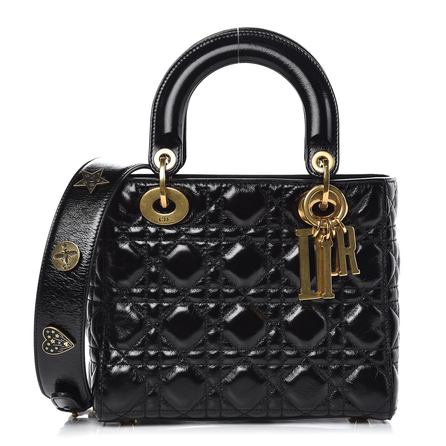 Crinkled Patent Cannage Small Lucky Badges My Lady Dior Black