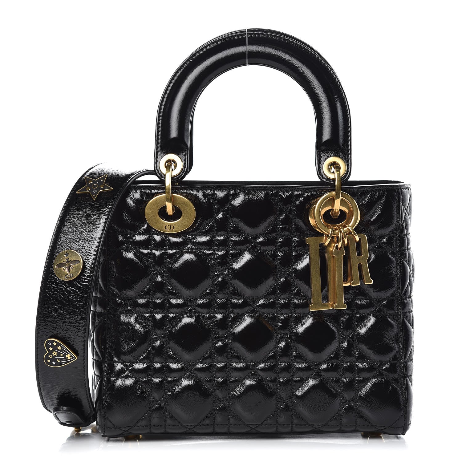 Christian Dior Crinkled Patent Cannage Small Lucky Badges My Lady Dior Black 1 of 11