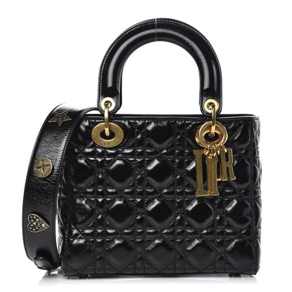 Christian Dior Crinkled Patent Cannage Small Lucky Badges My Lady Dior Black 1 of 11