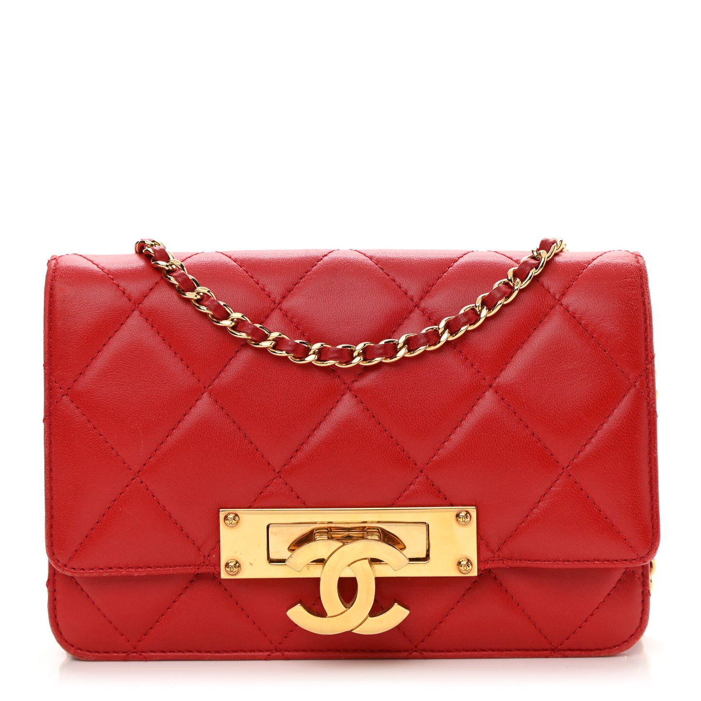 Lambskin Quilted Golden Class Wallet on Chain WOC Red