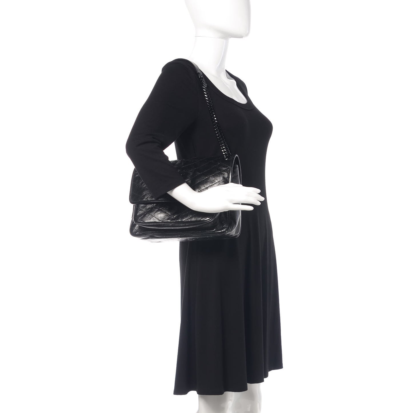 Crinkled Calfskin Matelasse Monogram Medium Niki Chain Satchel Black