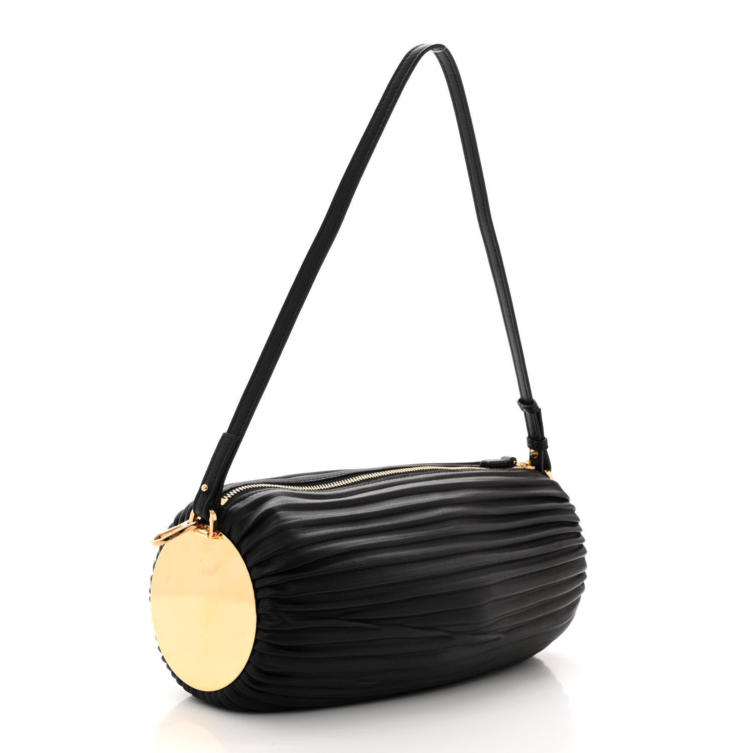 Loewe Lambskin Pleated Bracelet Pouch Shoulder Bag Black 2 of 8