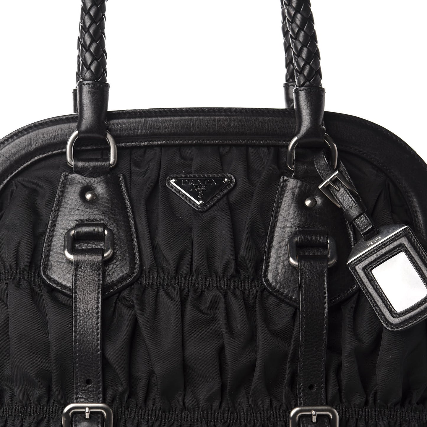 Tessuto Nylon Nappa Braided Gaufre Frame Tote Black