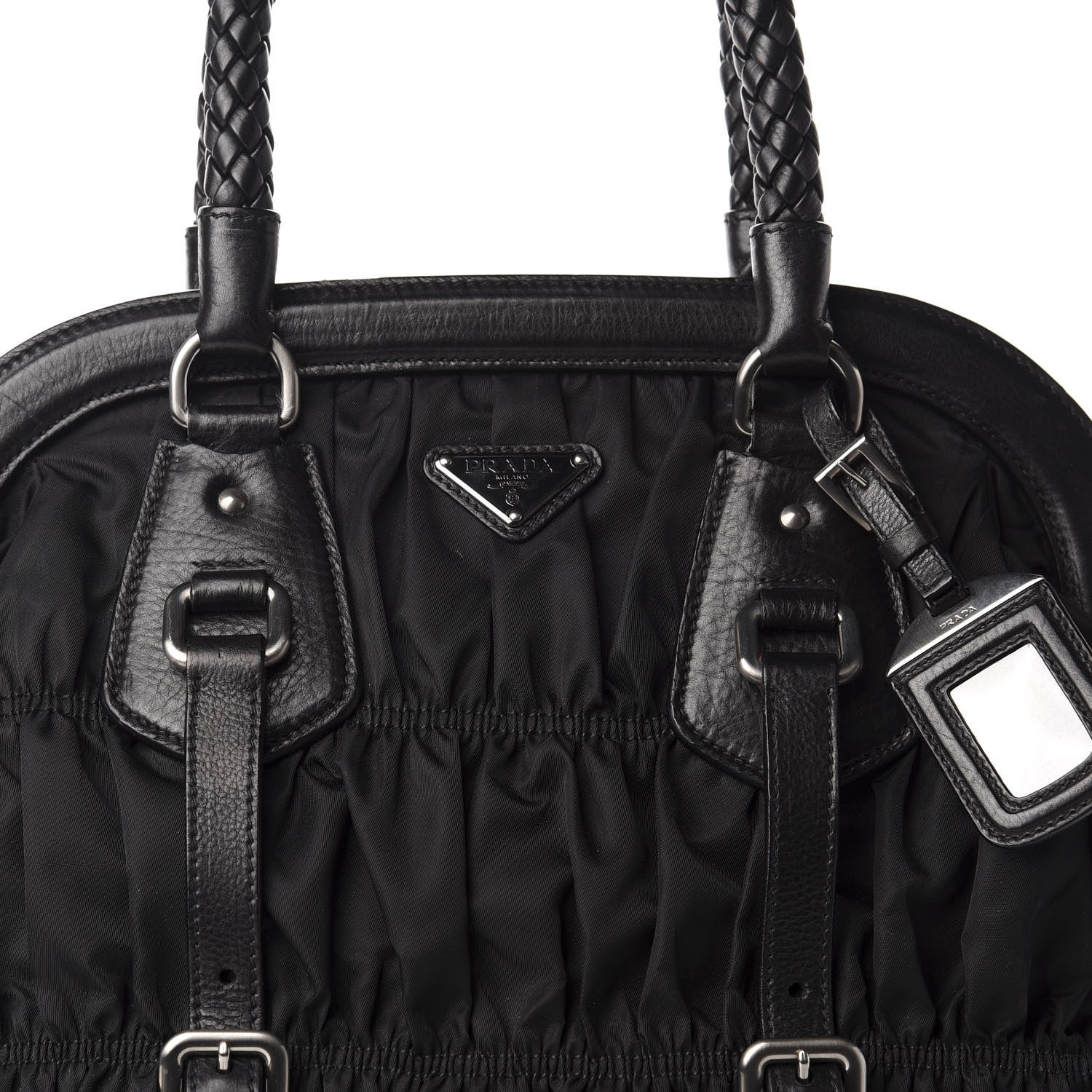 Prada Tessuto Nylon Nappa Braided Gaufre Frame Tote Black 12 of 12