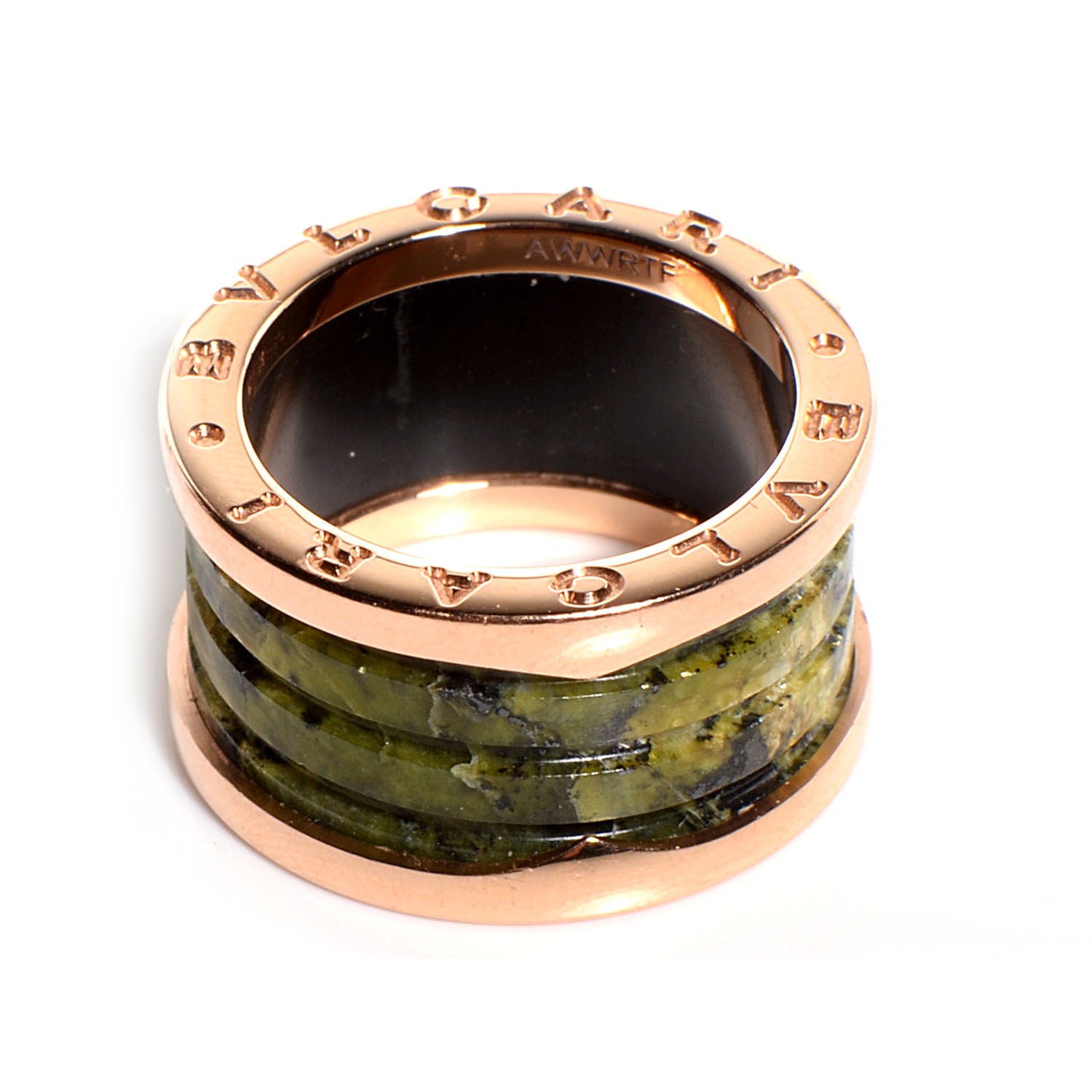 Bulgari BVLGARI 18k Rose Gold and Green Marble B.Zero1 3 Band Size 52 4 of 8