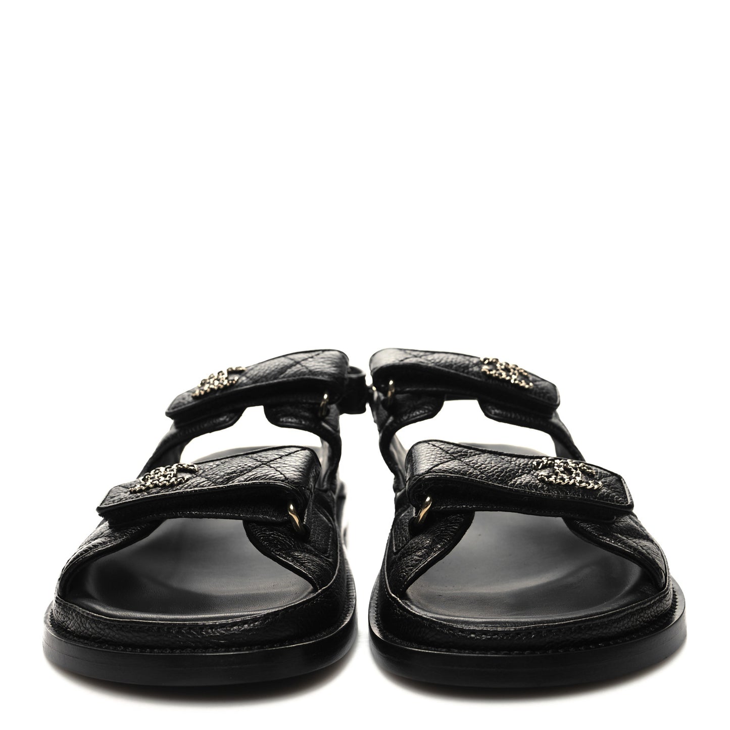 Grained Calfskin Velcro Dad Sandals 40 Black