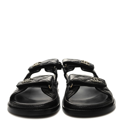 Chanel Grained Calfskin Velcro Dad Sandals 40 Black 2 of 9