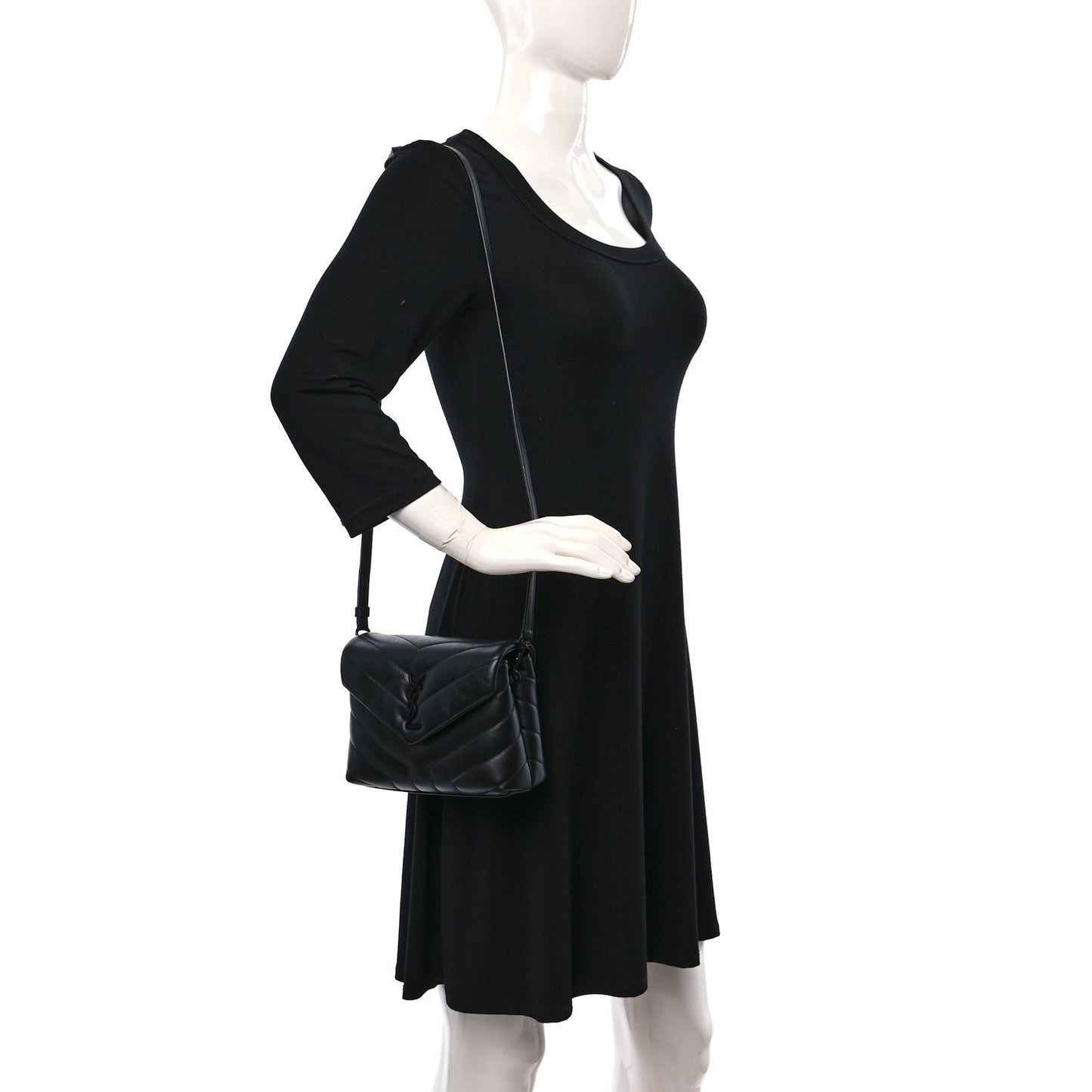 Calfskin Y Quilted Monogram Monochrome Toy Loulou Crossbody Bag Black