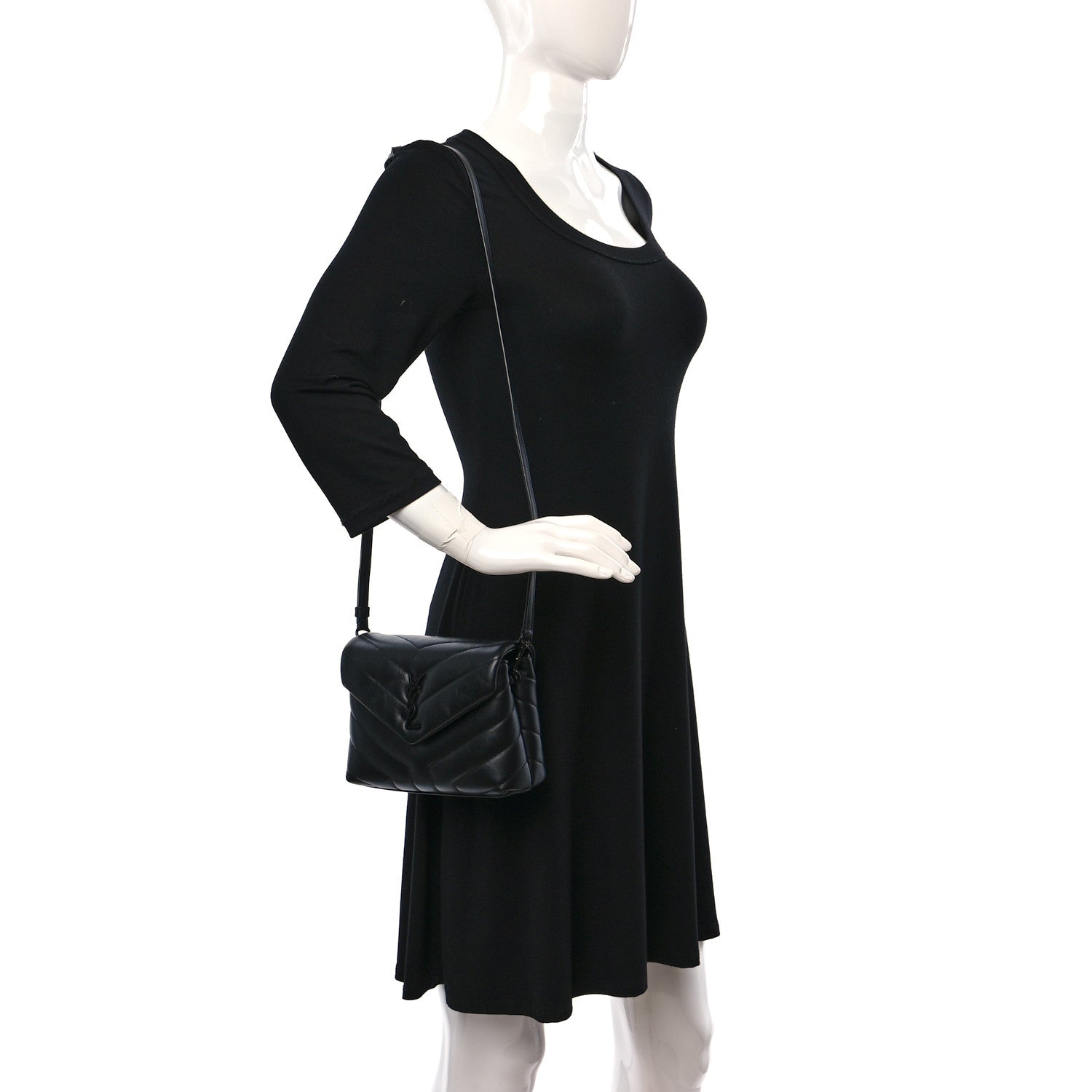 Saint Laurent Calfskin Y Quilted Monogram Monochrome Toy Loulou Crossbody Bag Black 2 of 12