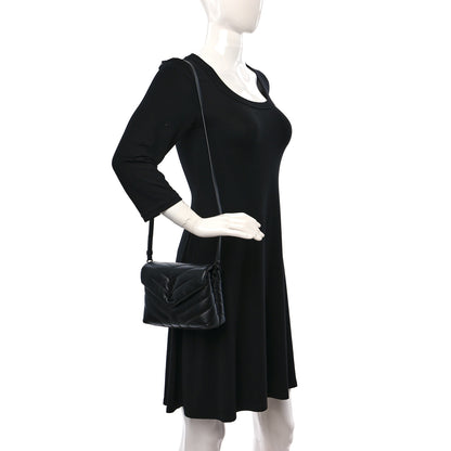 Saint Laurent Calfskin Y Quilted Monogram Monochrome Toy Loulou Crossbody Bag Black 2 of 12