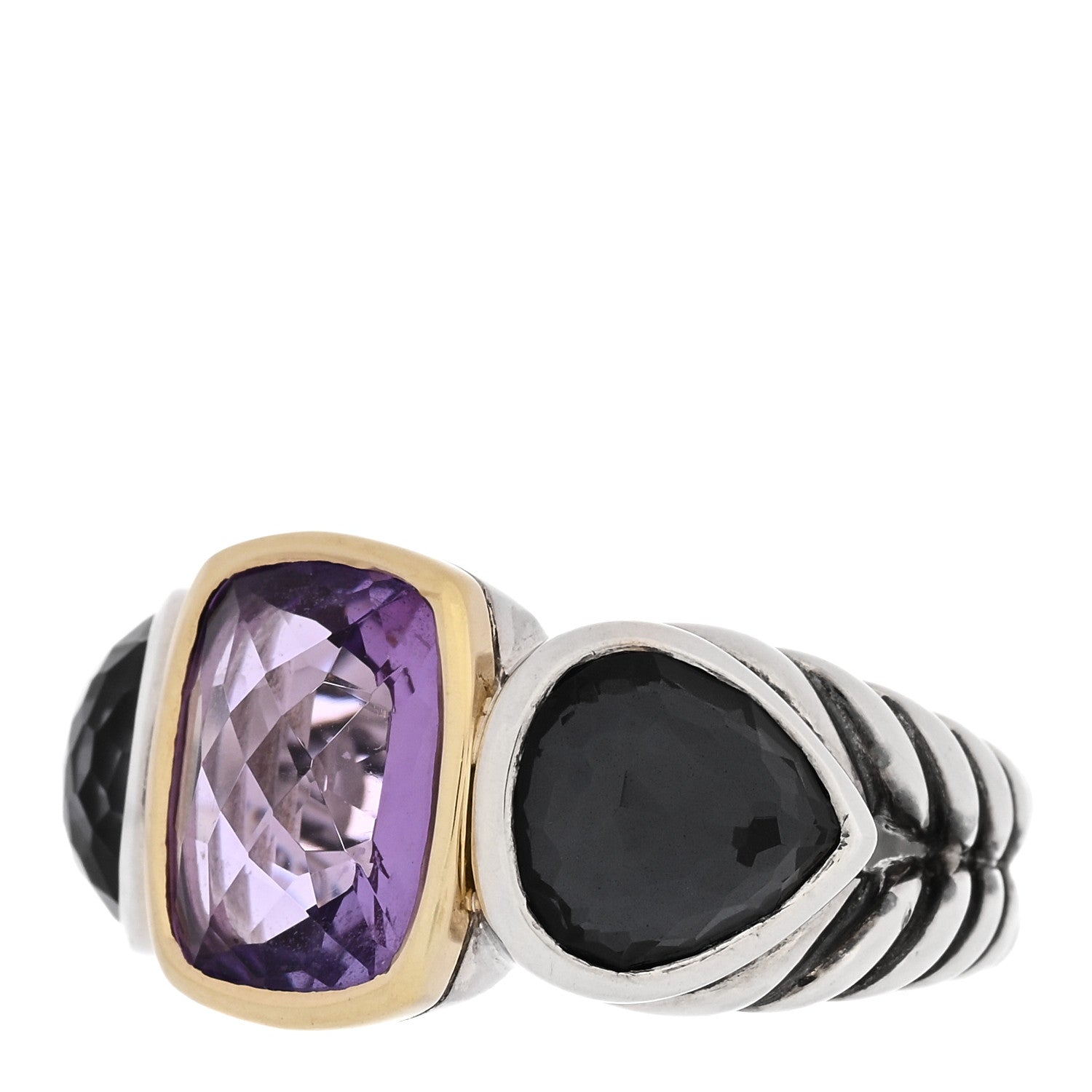 David Yurman Sterling Silver 18K Yellow Gold Amethyst Black Orchid Three Stone Ring 58 8.25 4 of 5