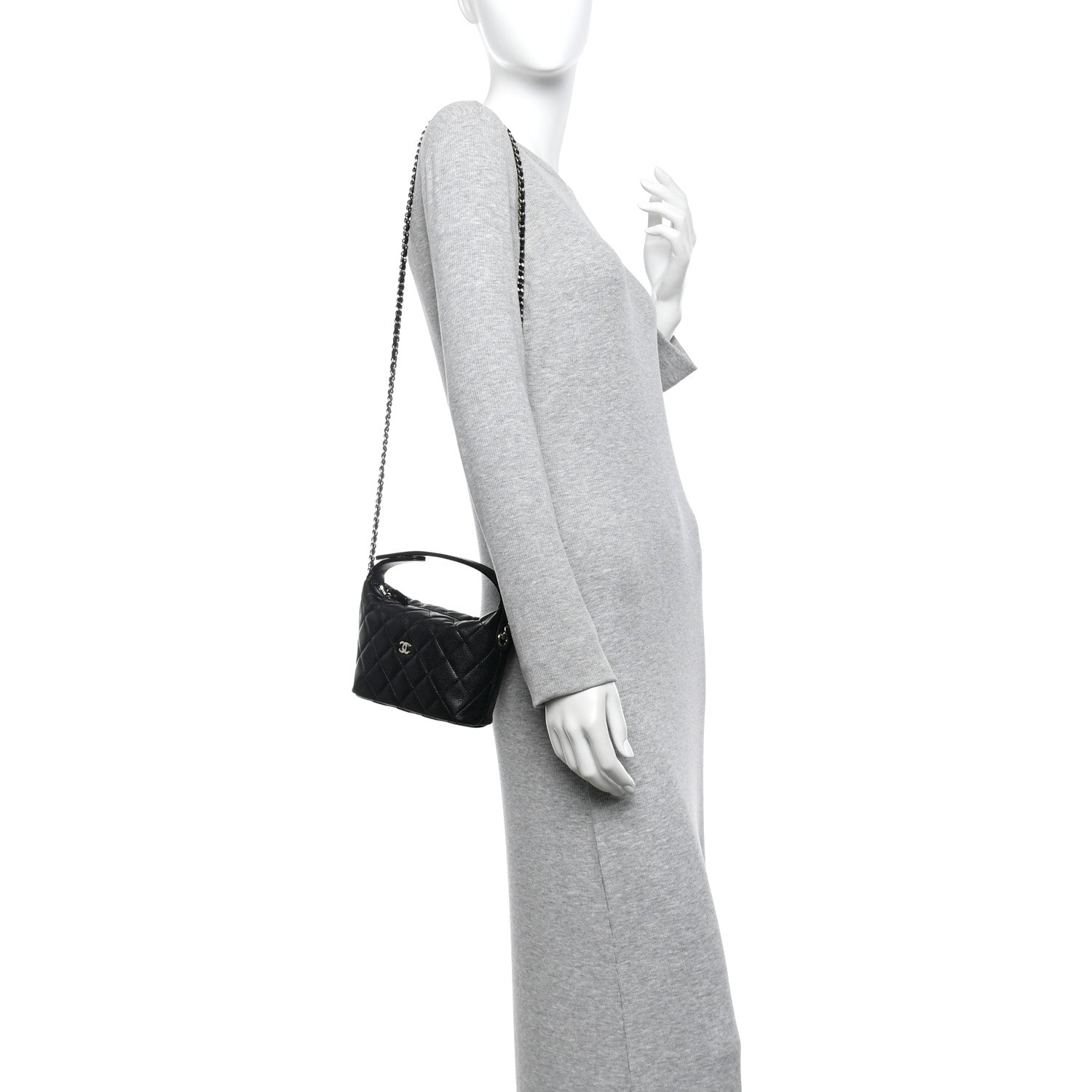 Chanel Caviar Quilted Hobo Clutch With Chain Black 2 of 9