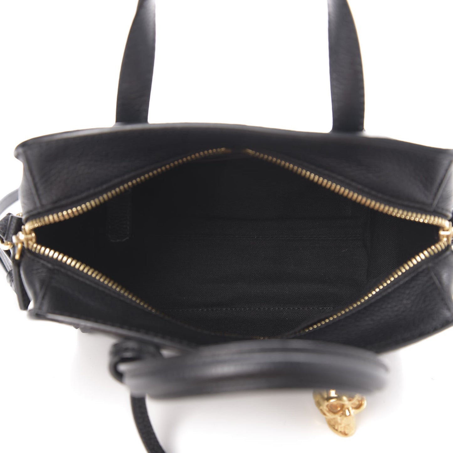 Pebbled Calfskin Mini Skull Padlock Zip Around Tote Black