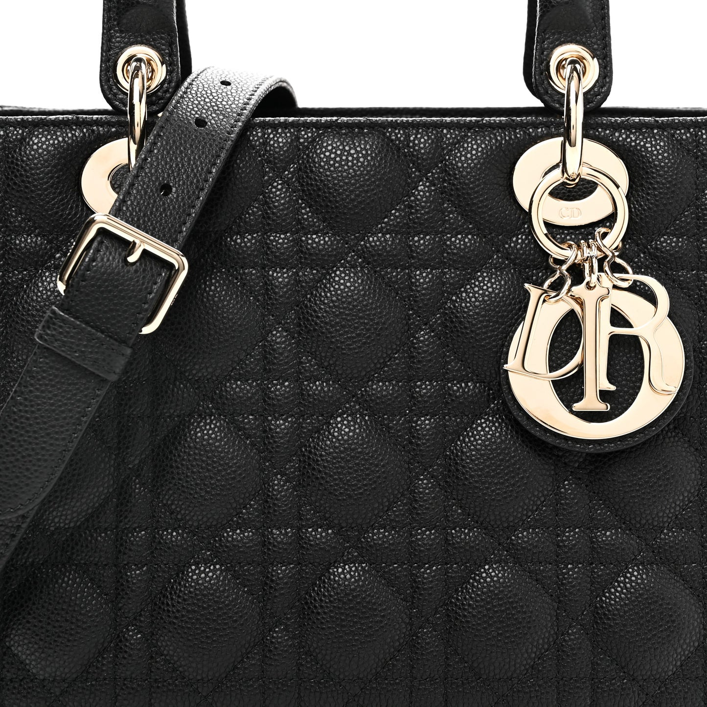 Grained Calfskin Cannage Medium Lady Dior Black