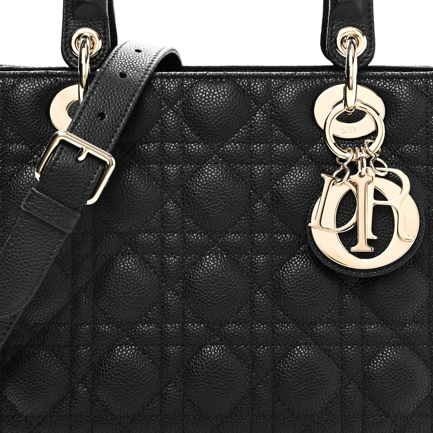 Christian Dior Grained Calfskin Cannage Medium Lady Dior Black 8 of 11