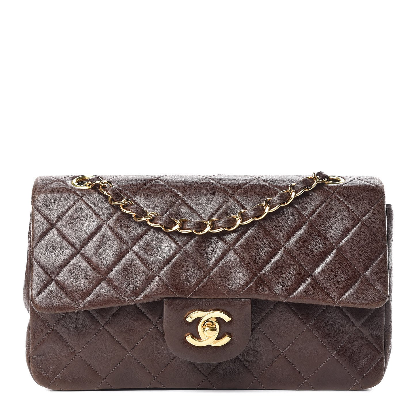 Lambskin Quilted Small Double Flap Brown