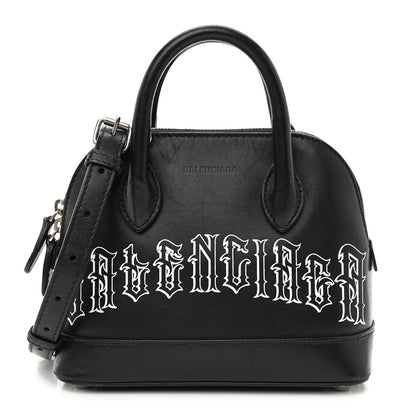 Balenciaga Calfskin Gothic Logo XXS Ville Top Handle Bag Black White 1 of 11