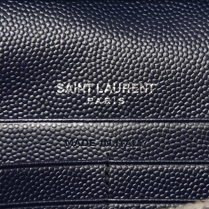 Saint Laurent Grain De Poudre Matelasse Chevron Monogram Chain Wallet Deep Marine 6 of 7