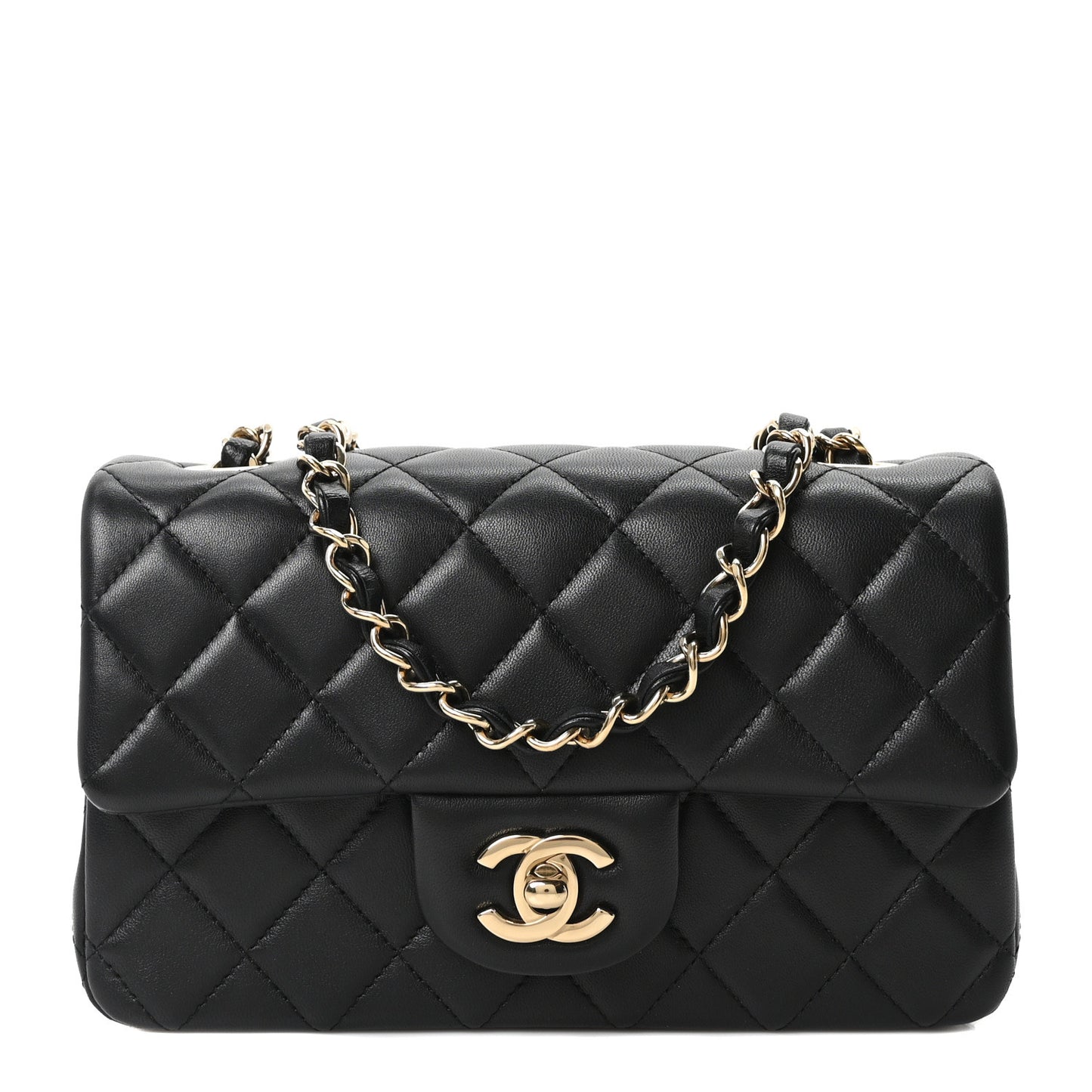 Lambskin Quilted Mini Rectangular Flap Black
