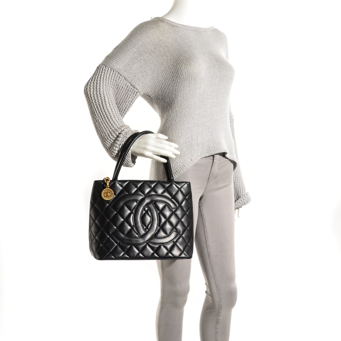 Lambskin Quilted Medallion Tote Black