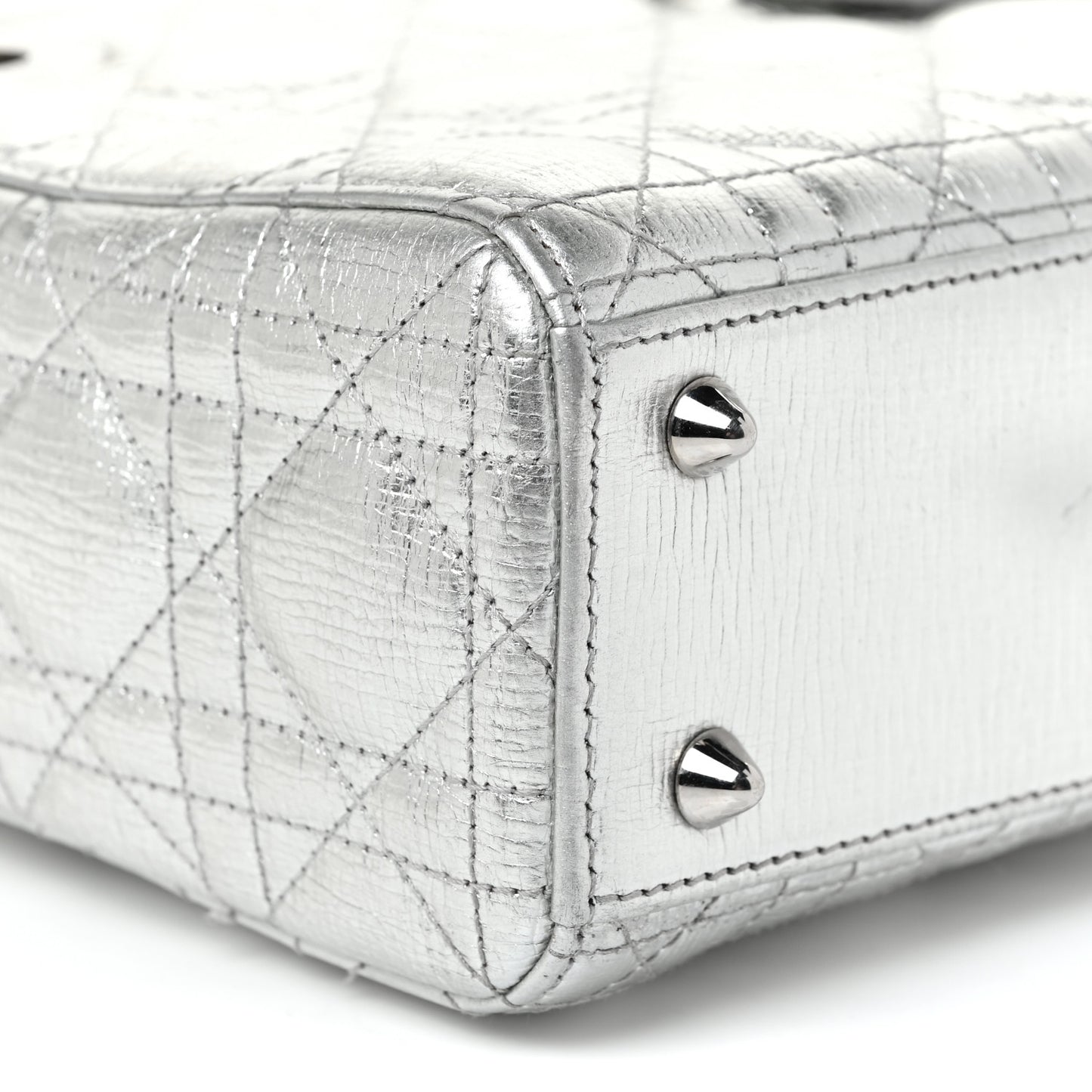 Metallic Grained Calfskin Cannage Small Lucky Badges My Lady Dior Silver
