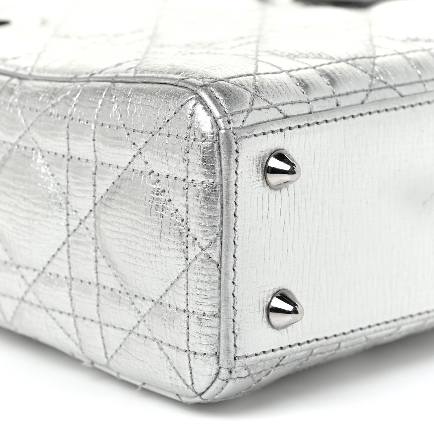 Christian Dior Metallic Grained Calfskin Cannage Small Lucky Badges My Lady Dior Silver 8 of 11