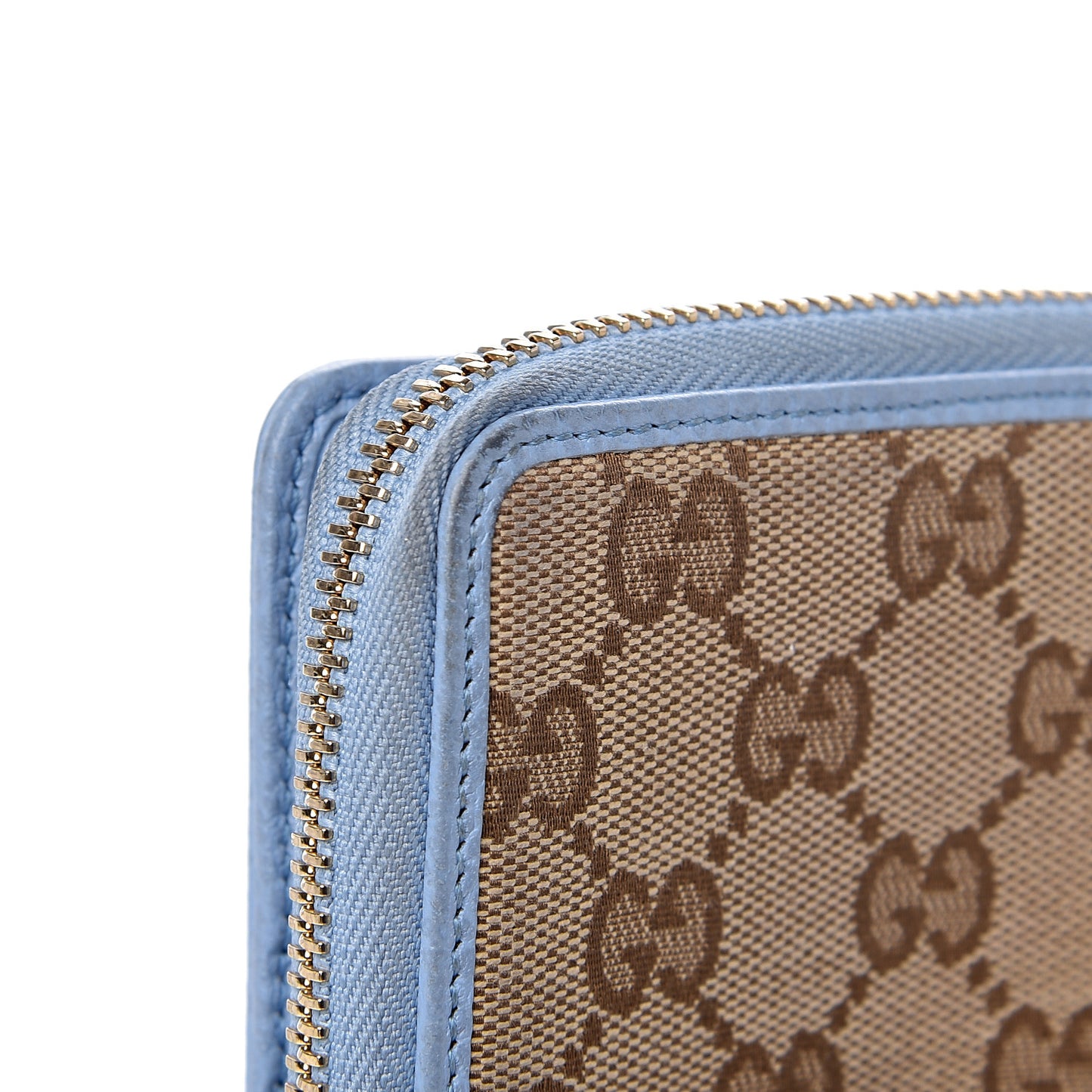 Monogram Dollar Calfskin Zip Around French Flap Wallet Beige Ebony Mineral Blue
